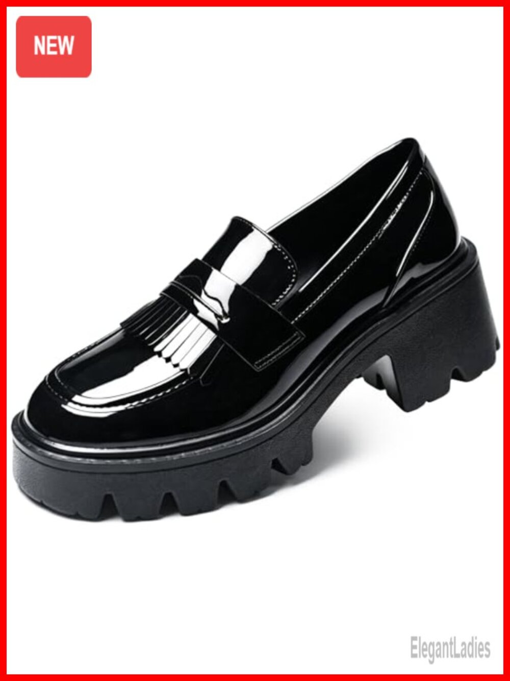 Women's Chunky Fringe Platform Loafers Slip On PU Lug Sole Dressy Work Shoes
